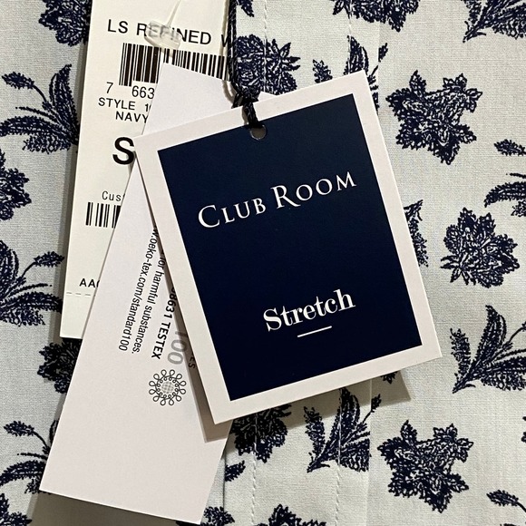 Club Room Men's Size Small Long Sleeve Button Up Shirt Blue Floral Pattern NEW - Picture 10 of 13